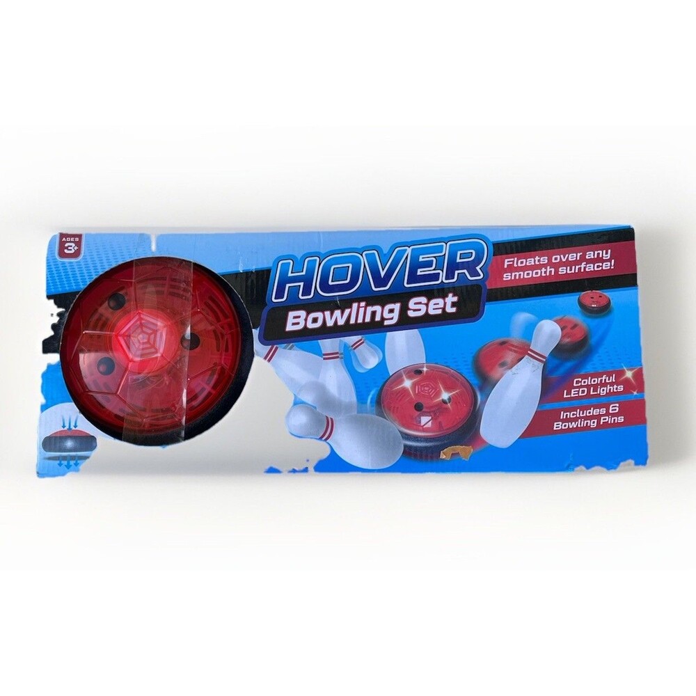 Hover Bowling Set, Floats Over Smooth Surface! LED Light Bowling Ball & 6 Pins